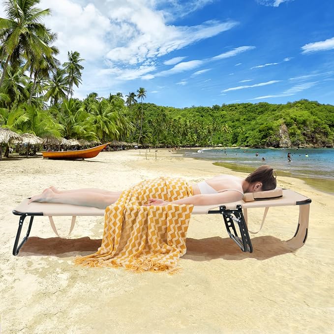 GYMAX Tanning Chair, 350lbs Beach Lounge Chair - Image 7