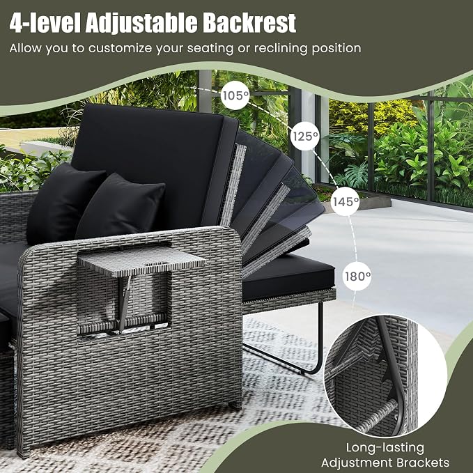 LDAILY Moccha Outdoor Daybed, Wicker Loveseat Sofa Set - Image 2