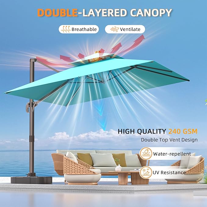 9' X 12' Double Top Cantilever Patio Umbrella - Image 4