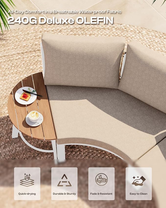 Outdoor Patio Furniture Set, 4 Piece Aluminum Half-Moon Patio Conversation Sets - Image 4