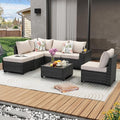 7 Pieces Patio Furniture Set All-Weather Outdoor Wicker Sectional Conversation by JOYURE