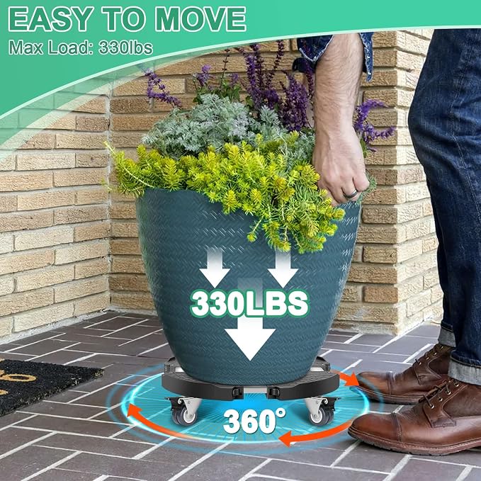 sanyi Plant Caddy with Wheels, 2 Pack 8-21" Adjustable Rolling Plant Stands - Image 2