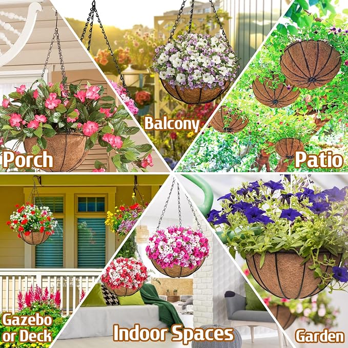 ZeeDix 12 Inch Hanging Baskets for Plants, 2 Pack Metal Round Hanging Planter - Image 5