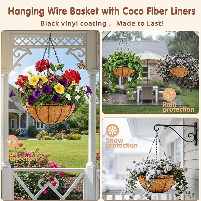 Metal 10 inch Round Planter, 4 Pack Hanging Wire Basket - Image 3