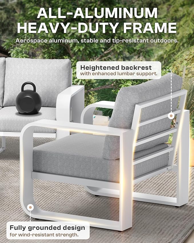 Aluminum Outdoor Sofa Bistro Set, Oversized Patio Conversation Sets Widened - Image 4