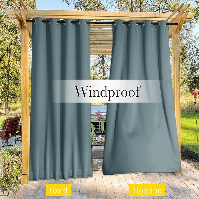 NICETOWN 2 Panels Waterproof Outdoor Curtains Fixed Grommet & Back Tab on Top & - Image 3