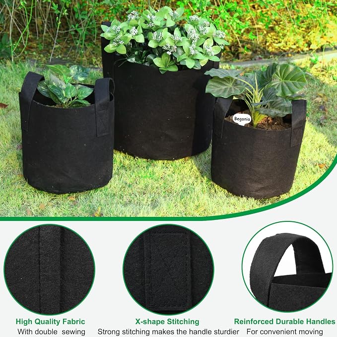 JERIA 12-Pack 2 Gallon Grow Bags, 300G Thickened Nonwoven Garden Pots, Heavy - Image 3
