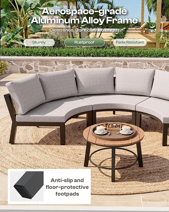 Outdoor Aluminum Round Coffee Table, All-Weather Patio Coffee Tables - Image 6