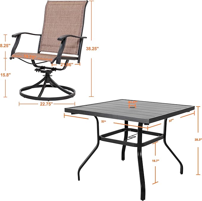 NUU GARDEN 5 Piece Outdoor Dining Set, Iron Patio Furniture Set - Image 6