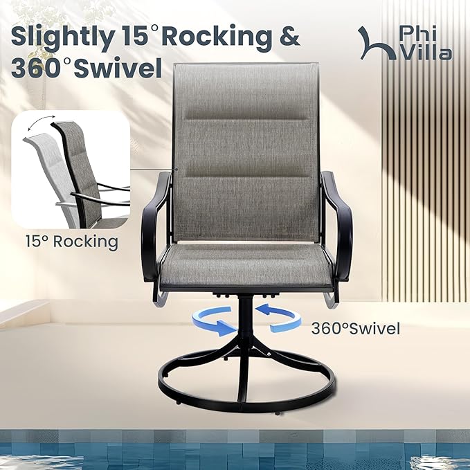 PHI VILLA 7 PCS Patio Dining Set, 6 Padded Swivel Dining Chair - Image 2
