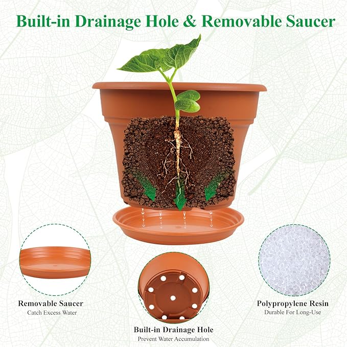 6 Inch Plastic-Flower Pot-for-Indoor Plants, 6 Pack Outdoor Plant Pots - Image 4