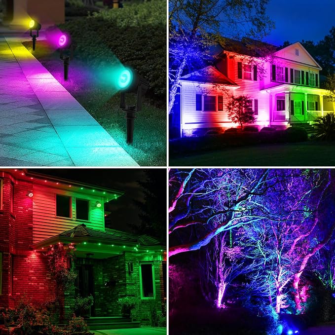 T-SUNUS Color Changing Solar Landscape Spotlights 4 Pack, IP65 Waterproof RGB - Image 6