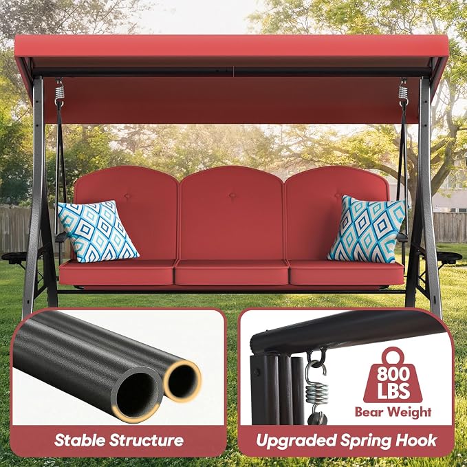 3 Seat Outdoor Porch Patio Swing - Image 4