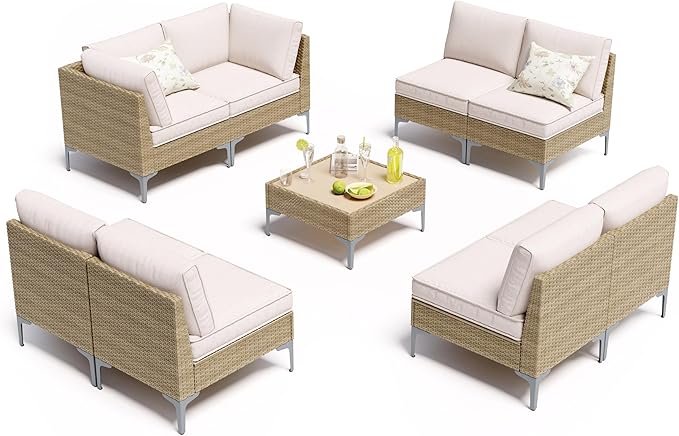 9 Piece Patio Furniture Set, Wicker Modular Outdoor Furniture - Image 6