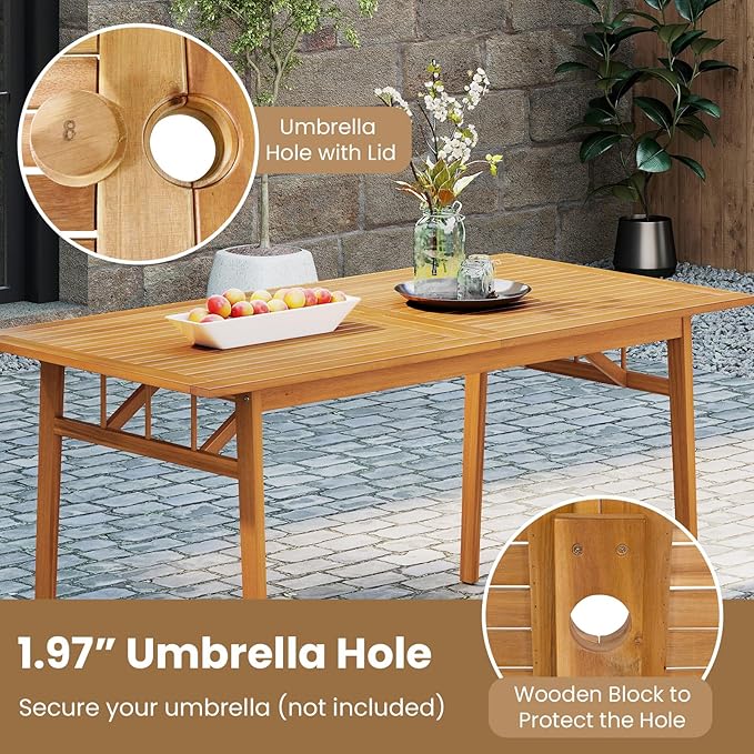 Tangkula 6 Pieces Patio Acacia Wood Dining Set, Outdoor Rectangular Table - Image 4