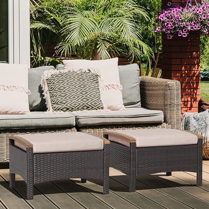 RELAX4LIFE Outdoor Wicker Ottomans - Image 2