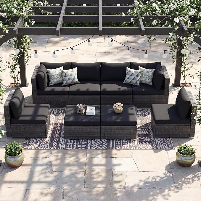 NICESOUL 8 Piece Outdoor Patio Set, 29.3'' High Back Extra Large Wicker Patio - Image 2
