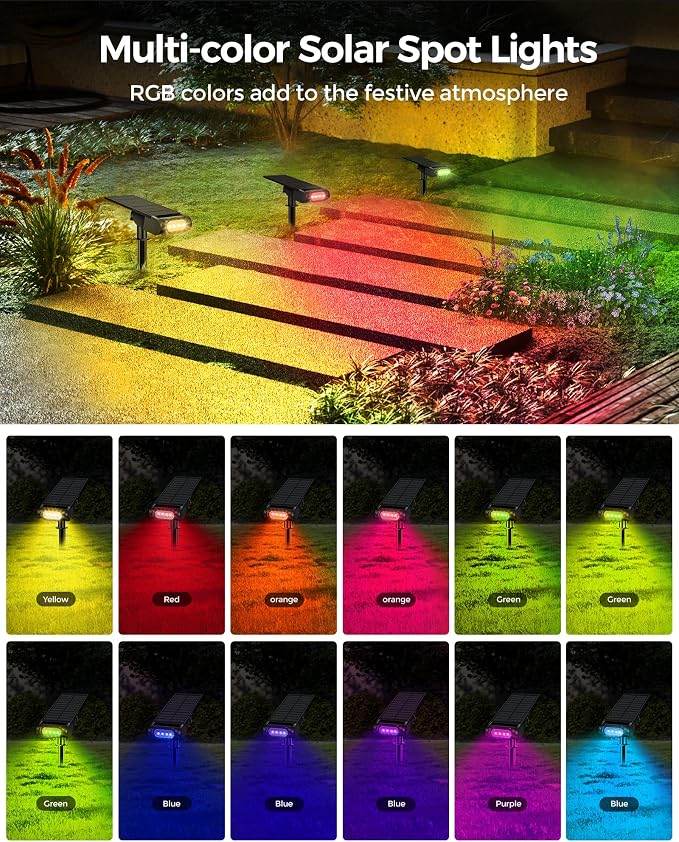 RGB Christmas Solar Spot Lights Outdoor, 12 RGB Color Modes Landscape Light - Image 2