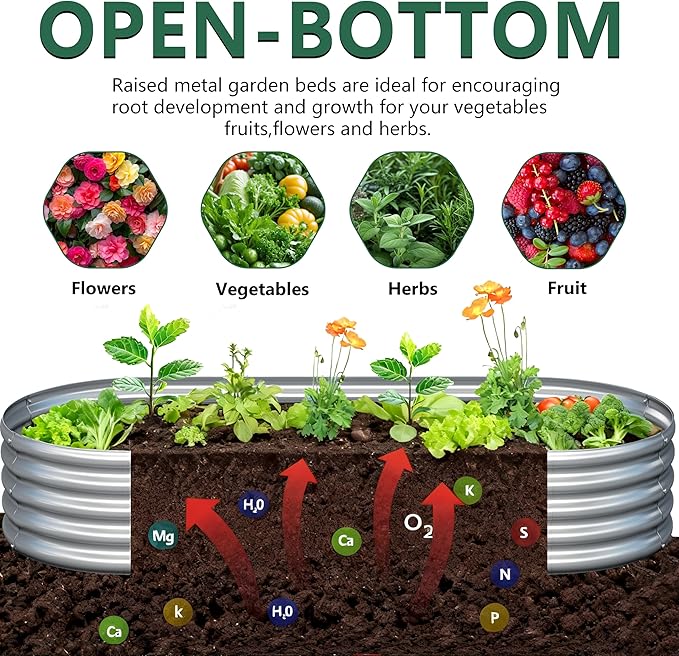 2PCS 12x4x1FT Galvanized Raised Garden Bed Kit, Vegetable Boxes-Oval Metal - Image 3