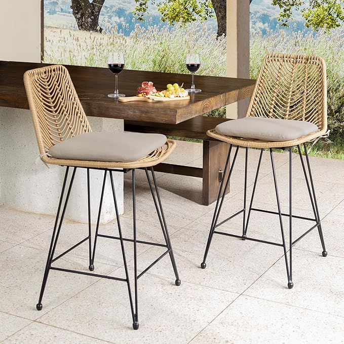IDZO Rattan Counter Height Bar Stools, 36.5" Tall, 400lbs Capacity, Durable by Idzo