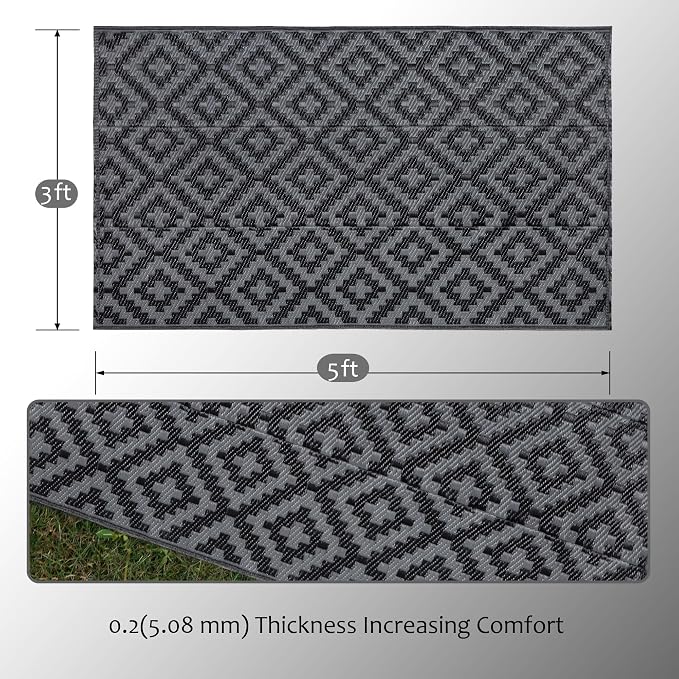 SAND MINE Waterproof Outdoor Rug 8x8 ft, Plastic Reversible Rug, Modern Area Rug - Image 2