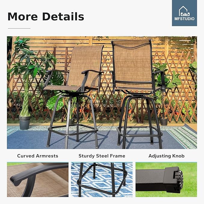 MFSTUDIO Outdoor Bar Stools Set of 6, Swivel Bar Height Patio Chairs Outdoor - Image 3