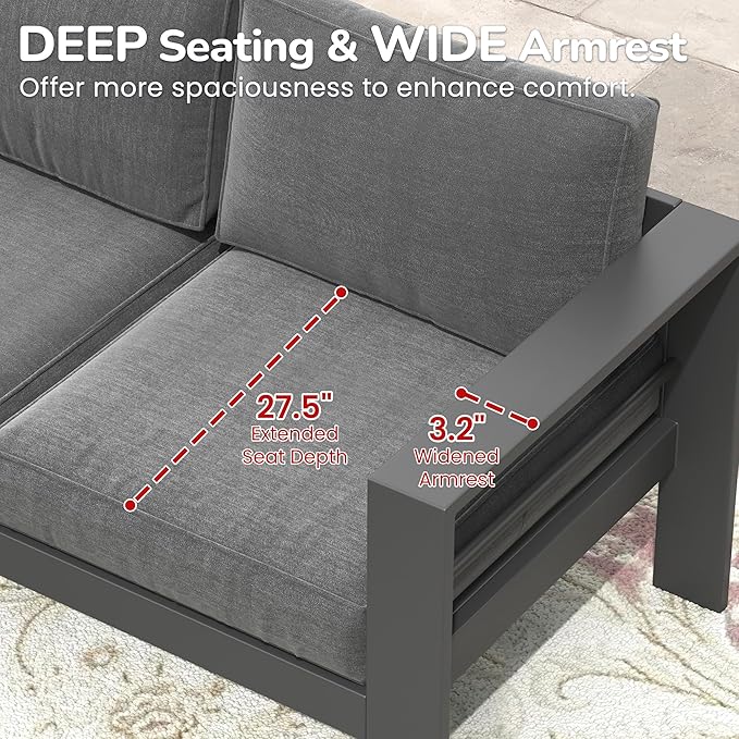 Solaste Outdoor Loveseat Aluminum Patio Furniture Sofa, All-Weather Metal - Image 3