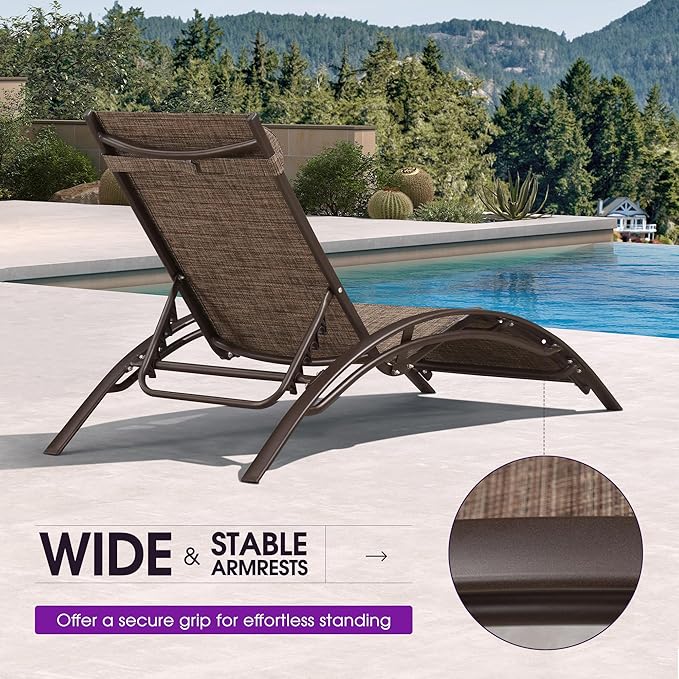 PURPLE LEAF Outdoor Chaise Lounge Chair Set of 3 Patio Pool Lounger Bronze - Image 7