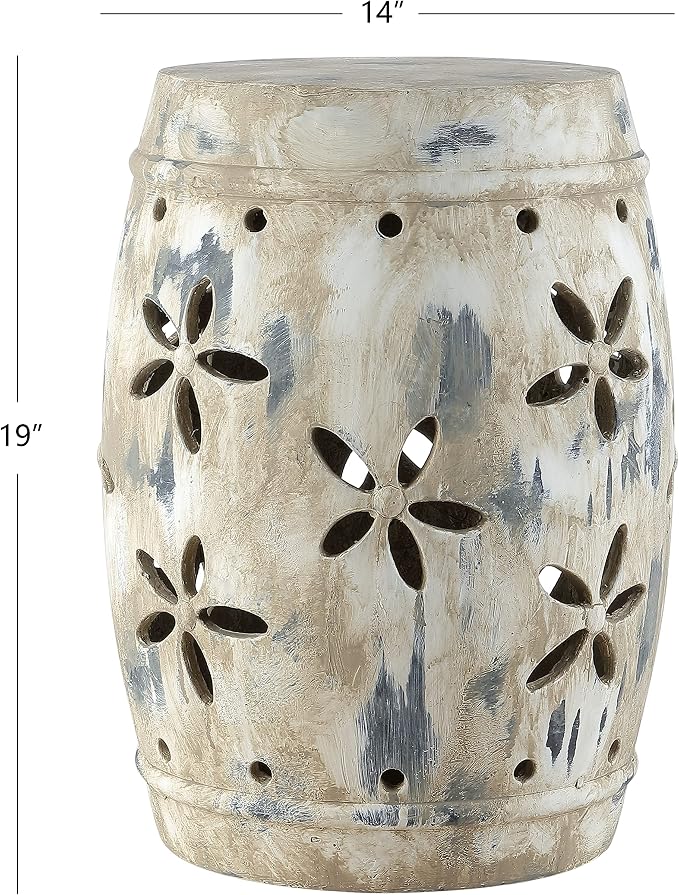 Safavieh Outdoor Collection Ilia Antiqued Cream Garden Stool - Image 4