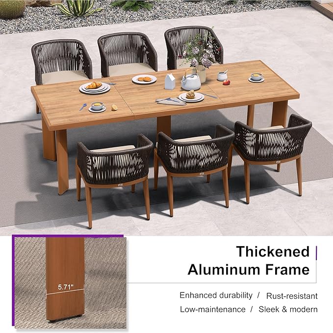 PURPLE LEAF 9 Pieces Outdoor Dining Set Patio Furniture Set Aluminum Rattan - Image 4
