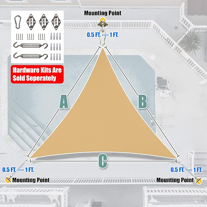 Amgo Custom Size 10' x 10' x 10' Sand Beige Triangle Sun Shade Sail Order to - Image 7