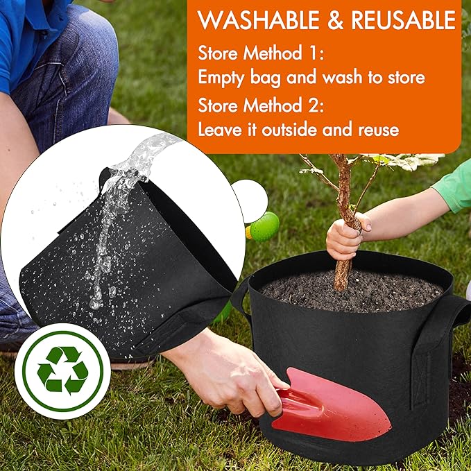 Gardzen 10-Pack 25 Gallon Grow Bags, 300G Thickened Aeration Fabric Pots - Image 7