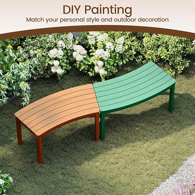 Tangkula Acacia Wood Outdoor Curved Bench Set of 2, Patio Garden Backless Fire - Image 7
