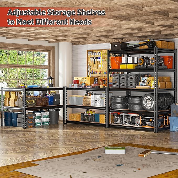 REIBII 2400LBS Storage Shelves 5 Tier Garage Shelving Heavy Duty, Adjustable - Image 5