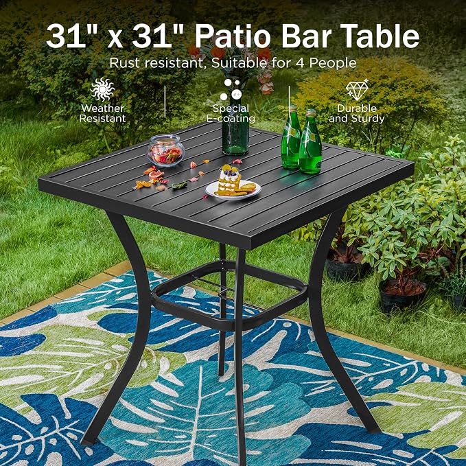 PHI Villa 5 Piece Outdoor Bar Set, Counter Height Patio Bar Bistro Table and - Image 5