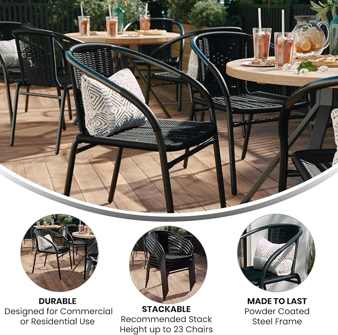 EMMA + OLIVER Set of 2 Modern Rattan Indoor/Outdoor Stack Chairs, Stacking - Image 5