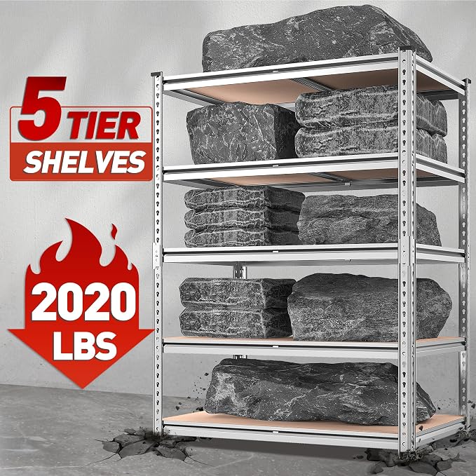 REIBII 2020LBS Garage Shelving Heavy Duty 5 Tier Storage Shelves Adjustable - Image 4