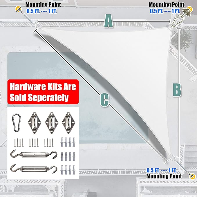 Amgo Custom Size 20' x 24' x 31.2' White Right Triangle Sun Shade Sail Order to - Image 7