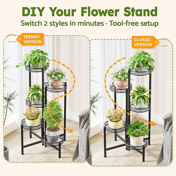 Plant Stand Indoor Outdoor, 5 Tier Corner Metal Flower Display Holder Stand - Image 4