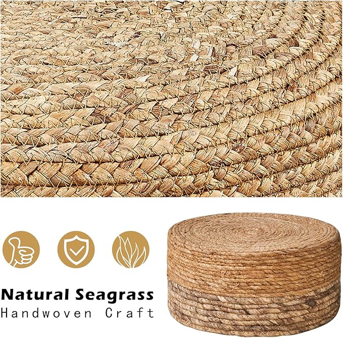 Wimarsbon Round Foot Stool Natural Seagrass Poufs Ottoman Hand Weave Footrest - Image 4