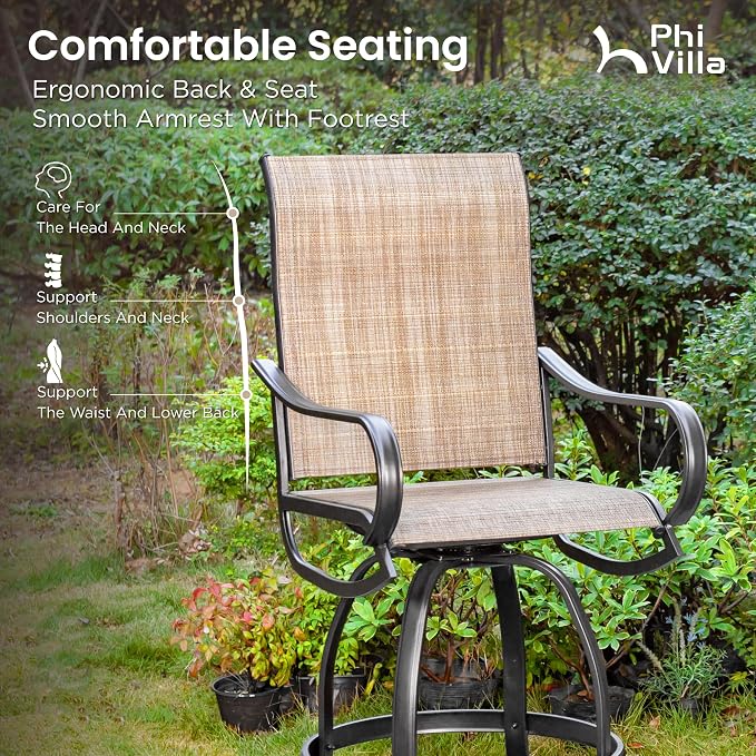 PHI Villa Outdoor Swivel Bar Stools Set of 4, Counter Height Patio Chairs - Image 2
