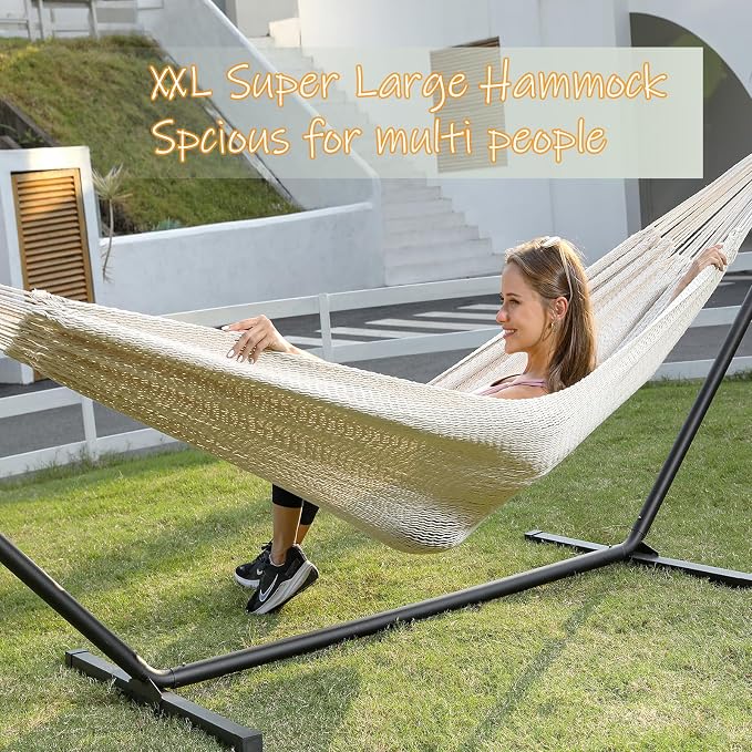 ZEAN Handwoven Hammock by Thick Cotton Rope XL Two Person Hammock - Image 3