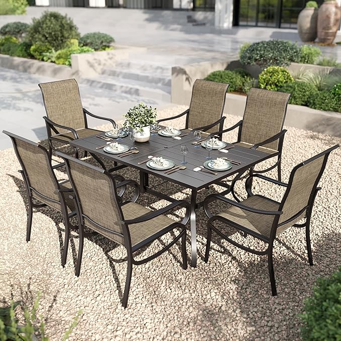 PHI VILLA Patio Dining Set for 6 Person, Rectangle Metal Table by PHIVILLAThepioneerofcomfortablehouseholdsupplies