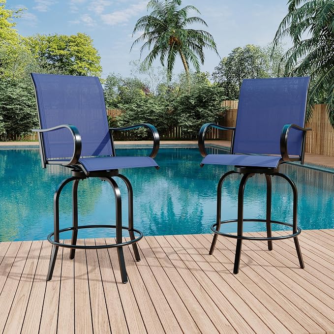 GarveeLife 2 Piece Outdoor Swivel Bar Chairs, Patio High Swivel Bar Stools by GarveeLife