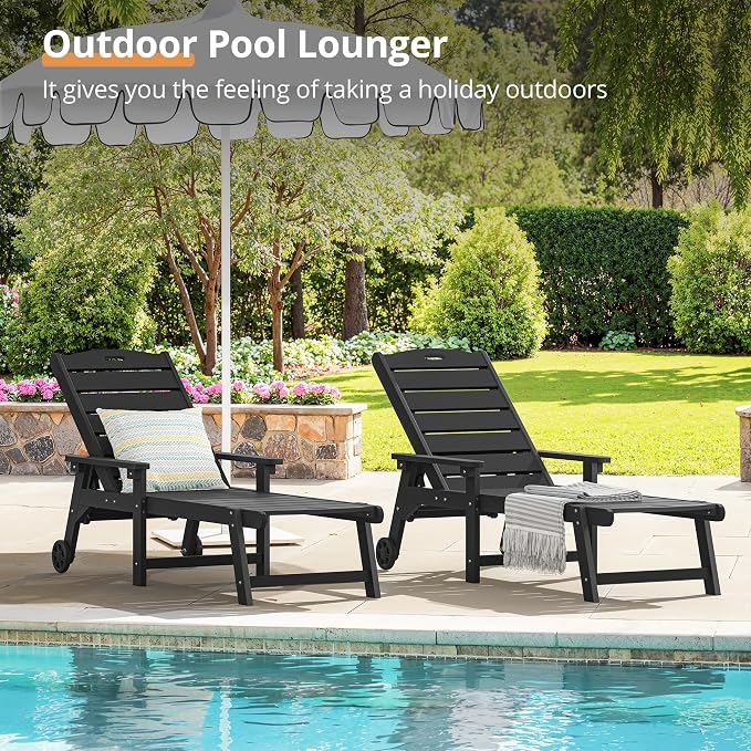 LUE BONA Outdoor Chaise Lounge Chairs Set of 4, HDPS Chaise Lounger, 5 - Image 3
