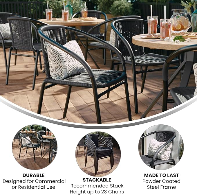 EMMA + OLIVER Set of 4 Modern Rattan Indoor/Outdoor Stack Chairs, Stacking - Image 5