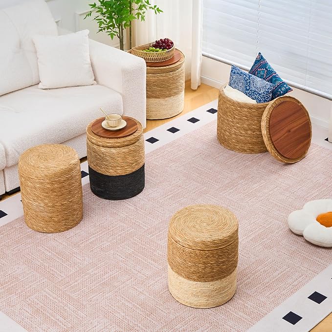 Wimarsbon Storage Pouf Ottoman, Hand Weaving Natural Straw Foot Stool, Bohemian - Image 7