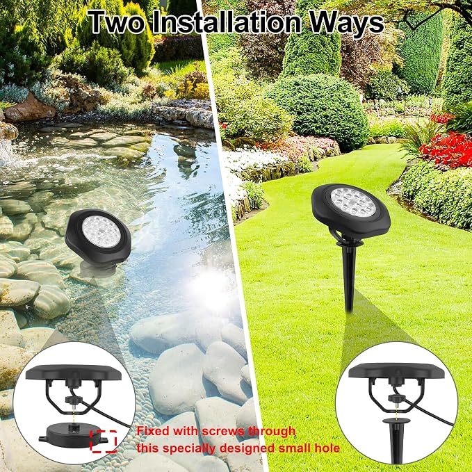 Solar Pond Lights, 3000K Warm White LED Underwater Submersible Fountain Light - Image 7