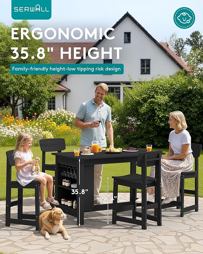 SERWALL 3-Piece Outdoor Counter Height Bar Set, HDPE Patio Bar Table - Image 7