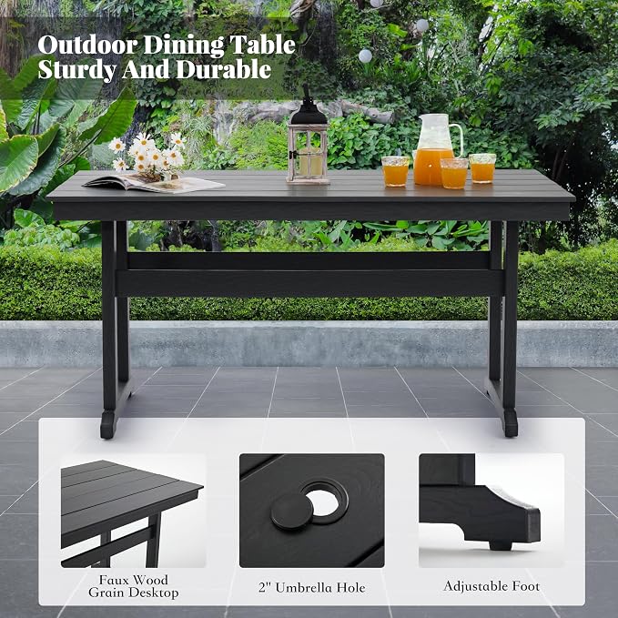 HDPE Dining Table Set for 6, 7-Piece Outdoor Table and Chairs Include 6 Dining - Image 4